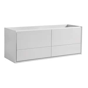Catania 60 in. Modern Wall Hung Double Bath Vanity Cabinet Only in Glossy White
