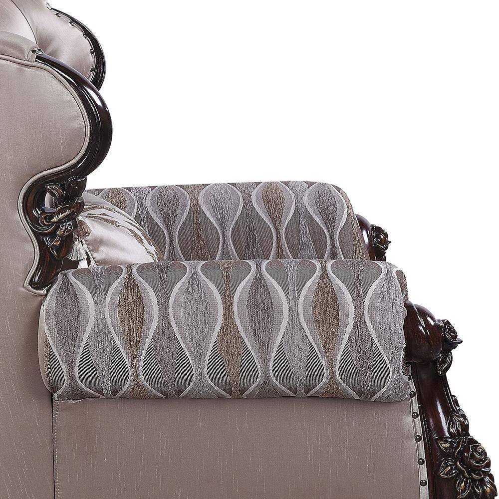 Benbek Taupe Faux Leather and Wood Accent Chair