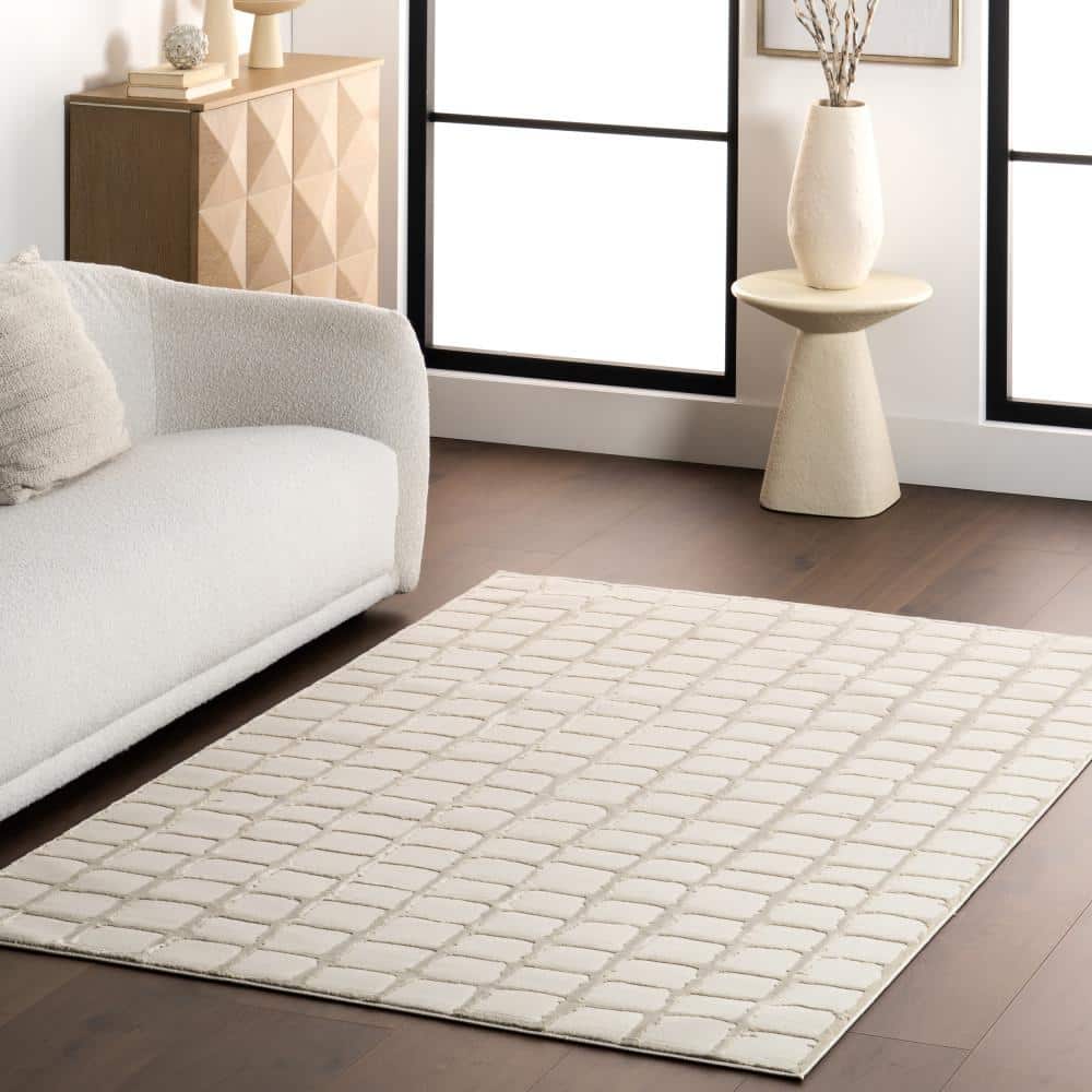 Eunice 2' x 3' Off-White Geometric Washable Area Rug