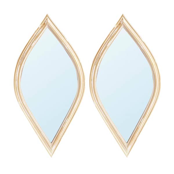 CONGE IMPORT LLC Antique Gold 4.5 in. W x 9.5 in. H Room Wall Irregular Polyresin Framed Mirror, Small Decorative Modern Stylish 2-Pieces