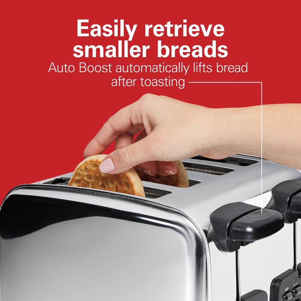 Stainless Steel 4-Slice Toaster with Wide Slots and Crumb Tray
