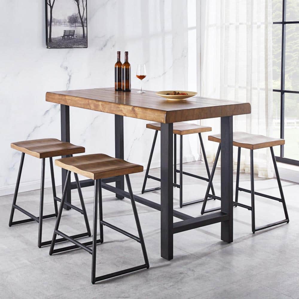 Landon 63" Natural Honey Birch Counter Table with Iron Base