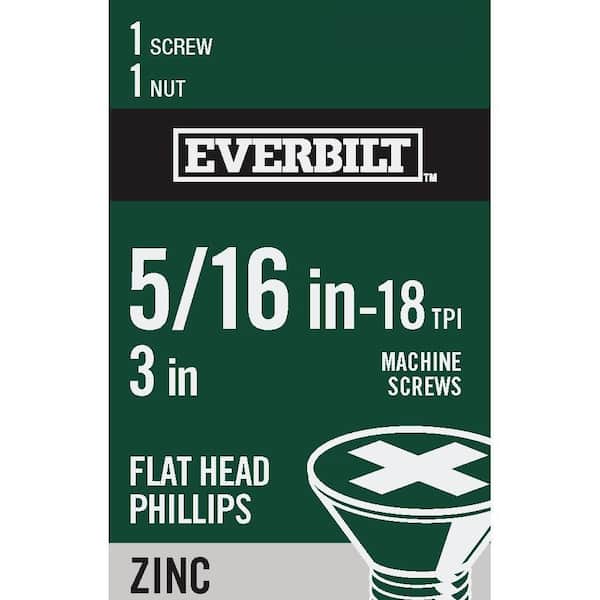 Everbilt 5/16 in.-18 x 3 in. Phillips Flat Head Zinc Plated Machine Screw
