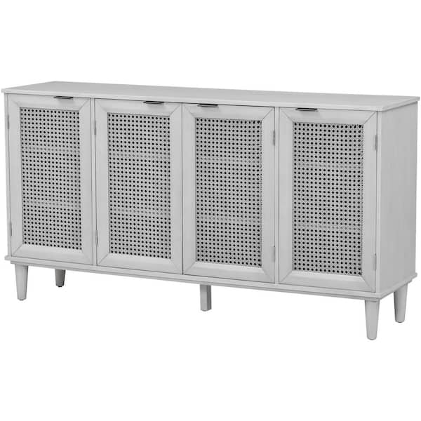 Nestfair Gray Wood 60 in. W Sideboard with Rattan Door and Unobtrusive Doorknob