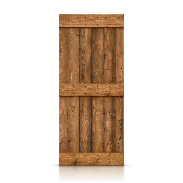 CALHOME Distressed Mid-Bar 24 in. x 84 in. Walnut Stained Solid DIY Knotty Pine Wood Interior Sliding Barn Door Slab