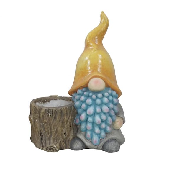Alpine Corporation 16 in. Gnome with Yellow Hat Ceramic Planter with Drainage Hole, MGO