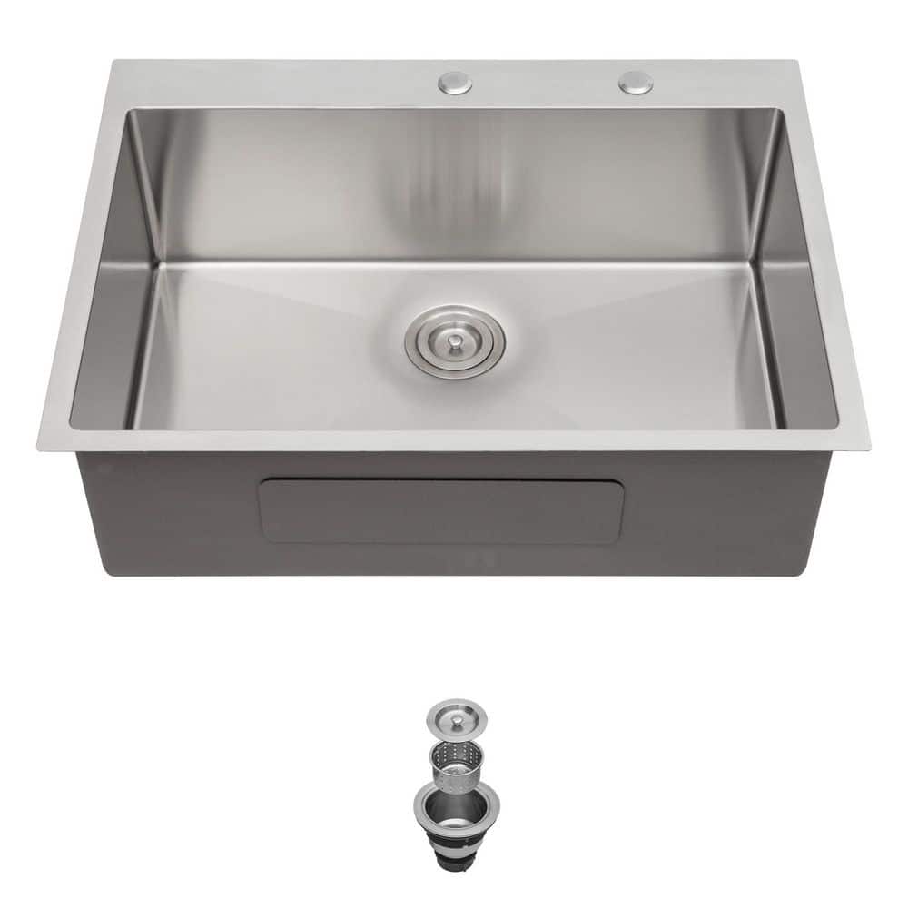 30 in. Drop-In Single Bowl 16 Gauge Brushed Nickel Stainless Steel Kitchen Sink with Drain Assembly and Clips price history on PriceWatchPro