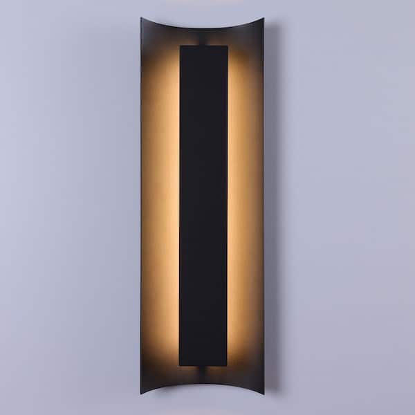 19 in. Black Rectangle Outdoor Integrated LED Wall Lantern Sconce