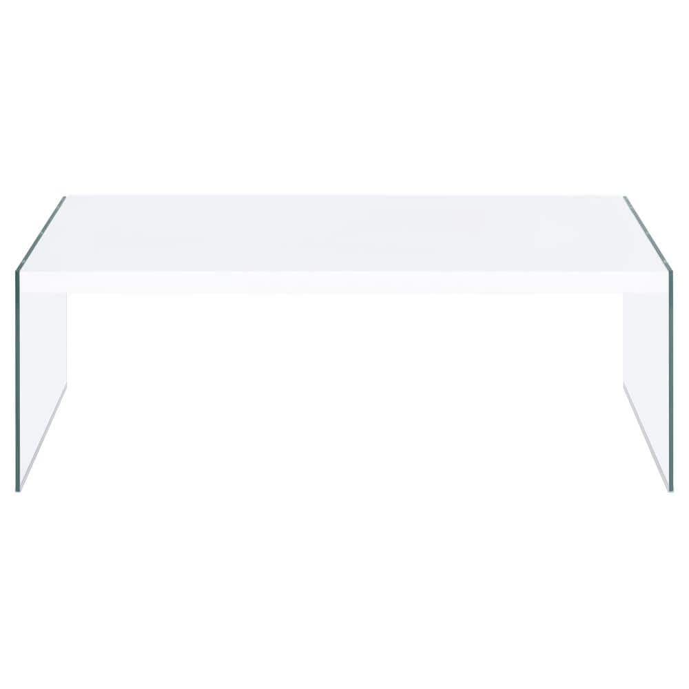 White Gloss Rectangular Coffee Table with Clear Glass Legs