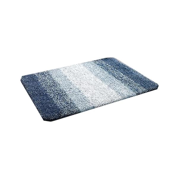 Afoxsos 24 in. x 16 in. Navy Blue Stripe Microfiber Rectangular Contour Bath Rugs