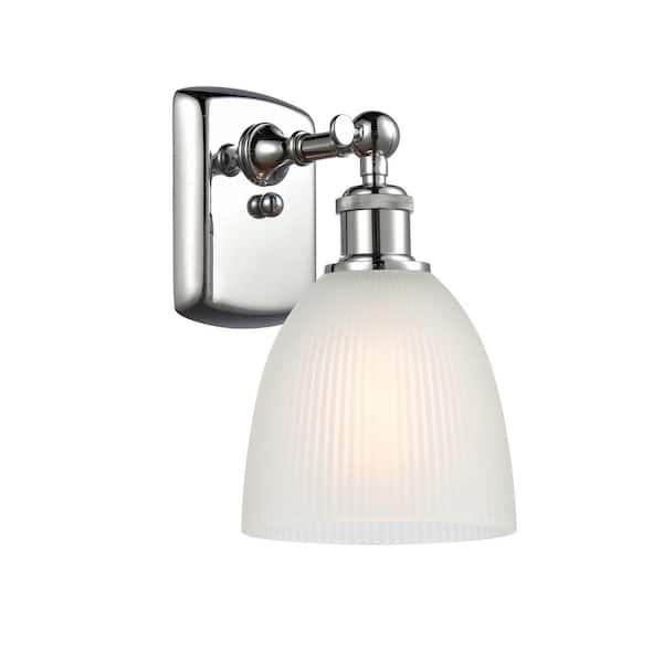 Castile 1-Light Polished Chrome, White Wall Sconce with White Glass Shade