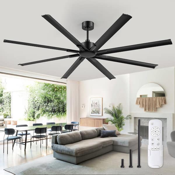 84 in. Indoor/Outdoor Black 8-Blades Industrial Ceiling Fan with Remote Control