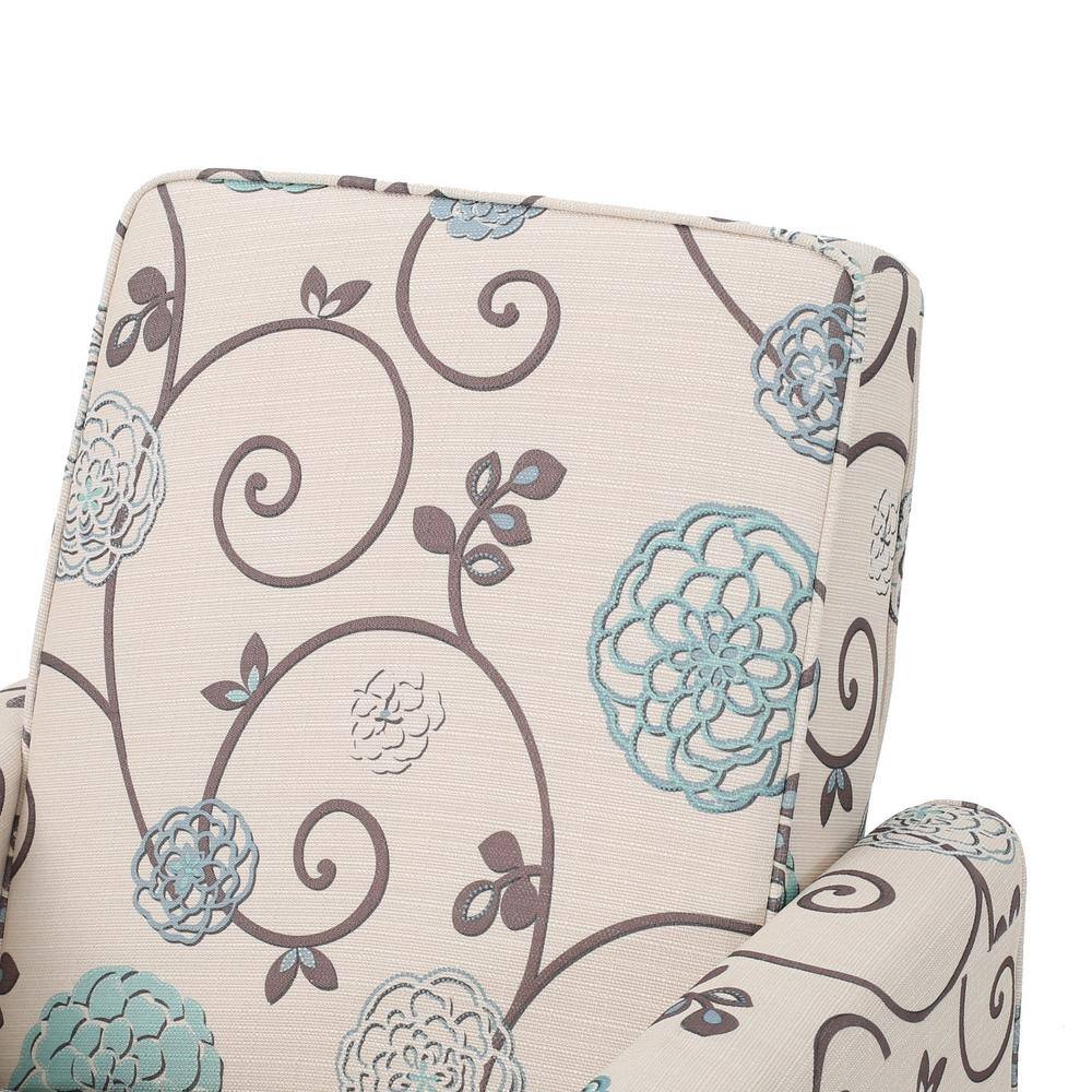 Birch Wood Blue Floral Leather Petite Recliner