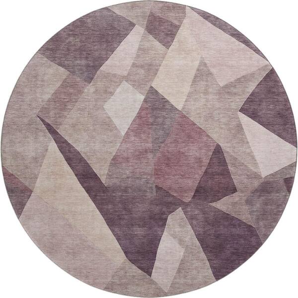 Mayfield Premium Machine Washable Abstract AMF2374 Plum 8 ft. x 8 ft. Round Rug