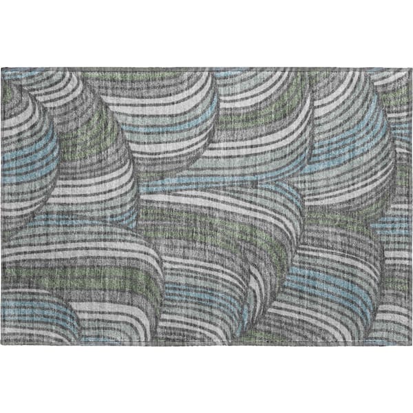 Mayfield Premium Machine Washable Abstract AMF2546 Charcoal 2 ft. x 3 ft. Accent Rug