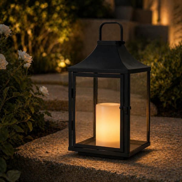 ALOA DECOR H12'' Outdoor Solar Lantern with Flickering LED Candle