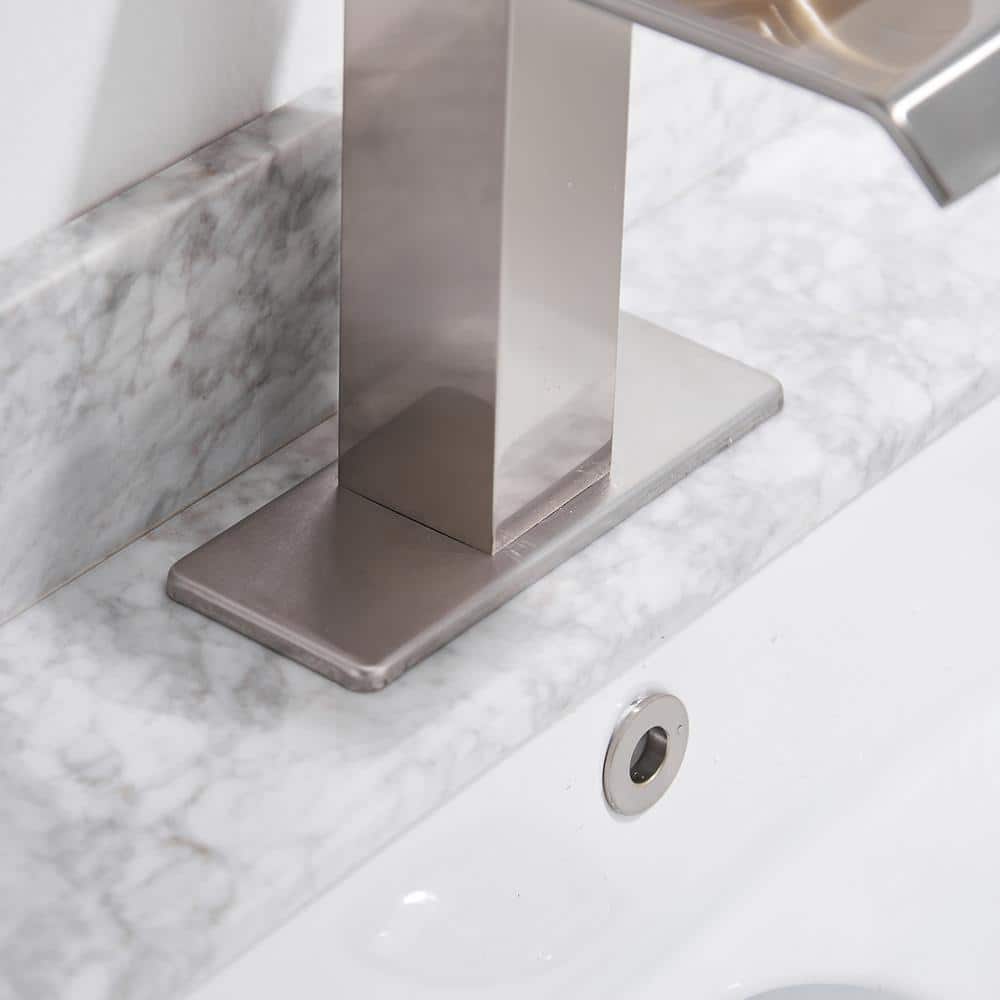 Brushed Nickel Single Handle Waterfall Bathroom Faucet with Pop Up Drain