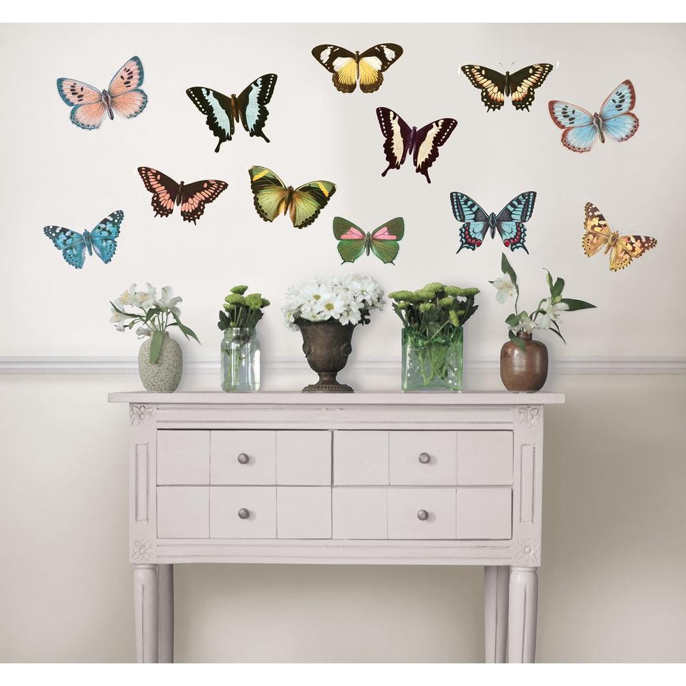 Vintage Glossy Butterfly Wall Decals for Kids, 14 Pieces
