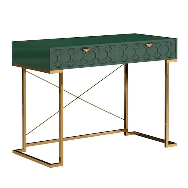 Boyel Living 42 in. Rectangular Green Wood End Table Writing Desk with Metal Stand