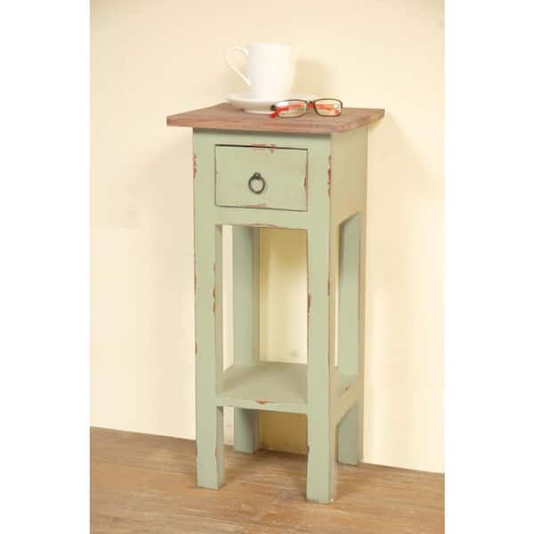 AndMakers Shabby Chic Cottage 11.8 in. Bahama Square Solid Wood End Table with 1-Drawer