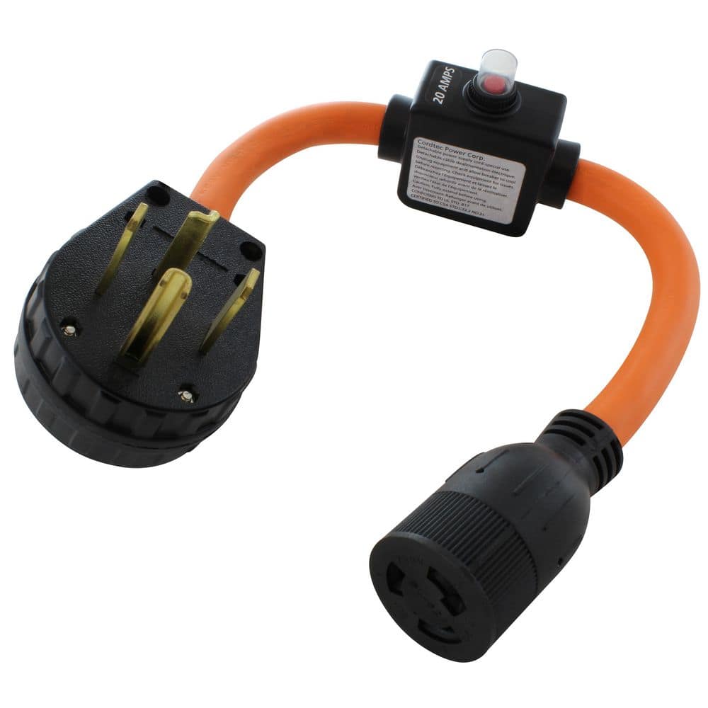 30A 4-Prong 14-30P Dryer Plug to L6-20 Outlet with 20A Inline Breaker 1.5 ft. 10 / 3 STW Indoor/Outdoor Cord in Orange price history on PriceWatchPro