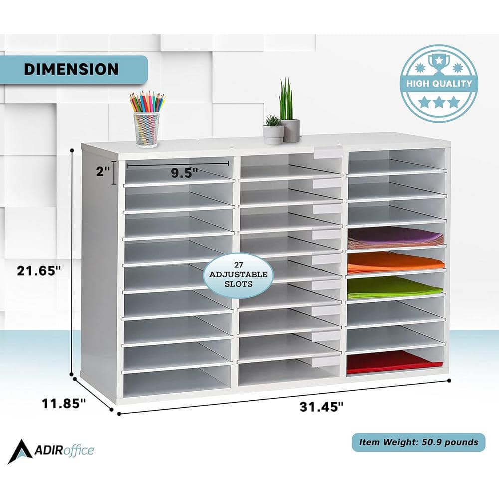 White MDF 27-Compartment Adjustable Literature Organizer