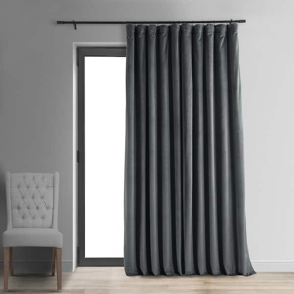 Exclusive Fabrics & Furnishings Natural Grey Extra Wide Velvet Rod Pocket Blackout Curtain - 100 in. W x 120 in. L (1 Panel)