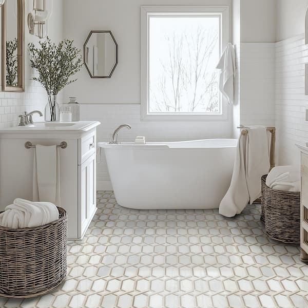 Geometric Royal Link 11in. x 13 in. Polished Marble Mesh-Mounted Floor and Wall Tile (10.7 sq. ft./Case)