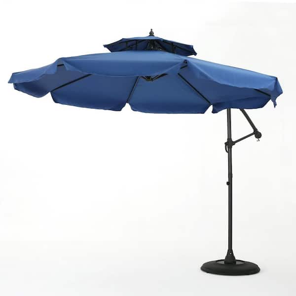 Clihome 10 ft. x 9 ft. Iron Pole Market Umbrella Patio Umbrella in Blue Canopy Sunshade with Water-Resistant Fabric and Base