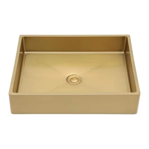 stufurhome LOD Stainless Steel Vessel Sink Rectangular 19 in. L x 15 in. W Corner Bathroom vanity Sink in Gold family Counter Basin