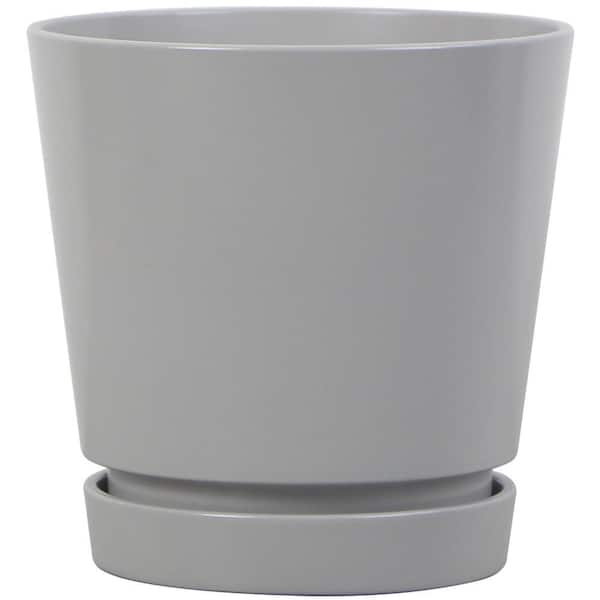 Vigoro 6 in. Piedmont Grey Plastic Planter (6 in. D x 5.7 in. H) with Drainage Hole and Attached Saucer