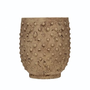 7.62 in. W x 8.87 in. H Distressed Greige Round Sandstone Hobnail Decorative Pot