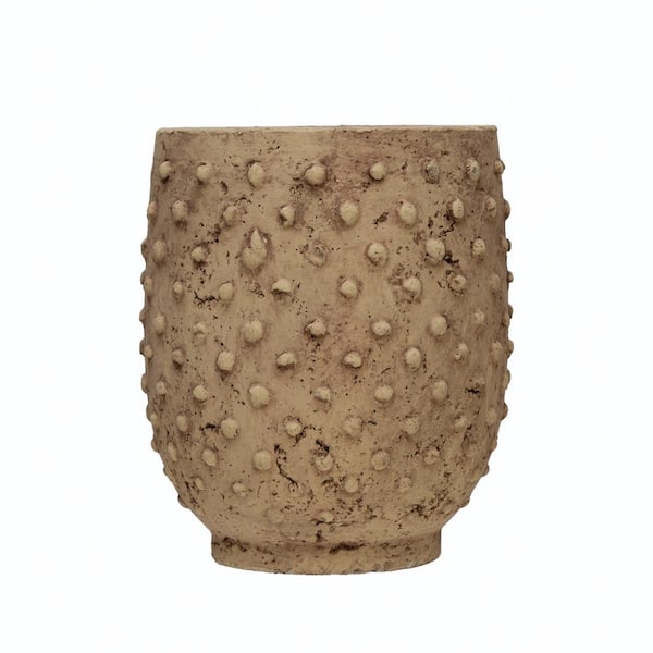 Storied Home 7.62 in. W x 8.87 in. H Distressed Greige Round Sandstone Hobnail Decorative Pot