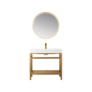 Ablitas 36 in. W x 20 in. D x 34 in. H Single Sink Bath Vanity in Brushed Gold with White Composite Stone Top and Mirror