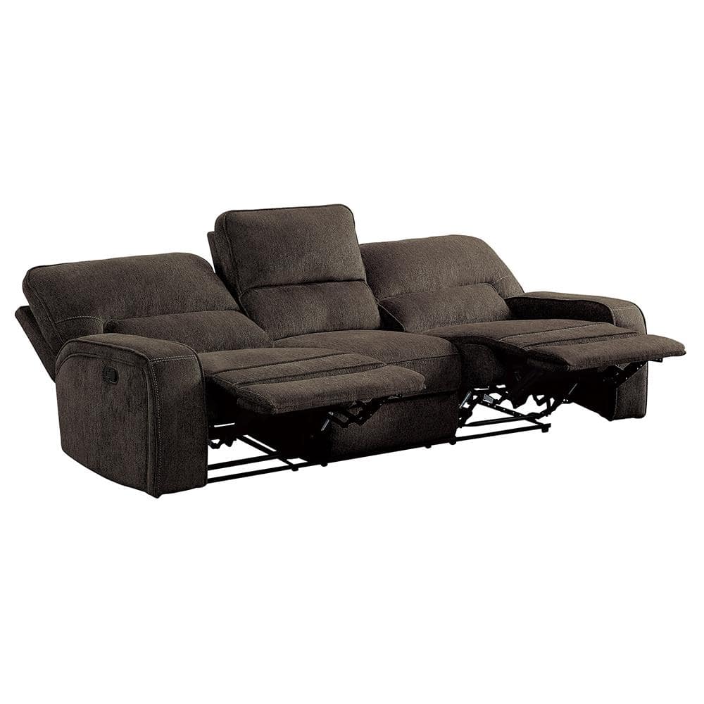Transitional Chocolate Microfiber 98.5" Reclining Sofa with Cup Holder