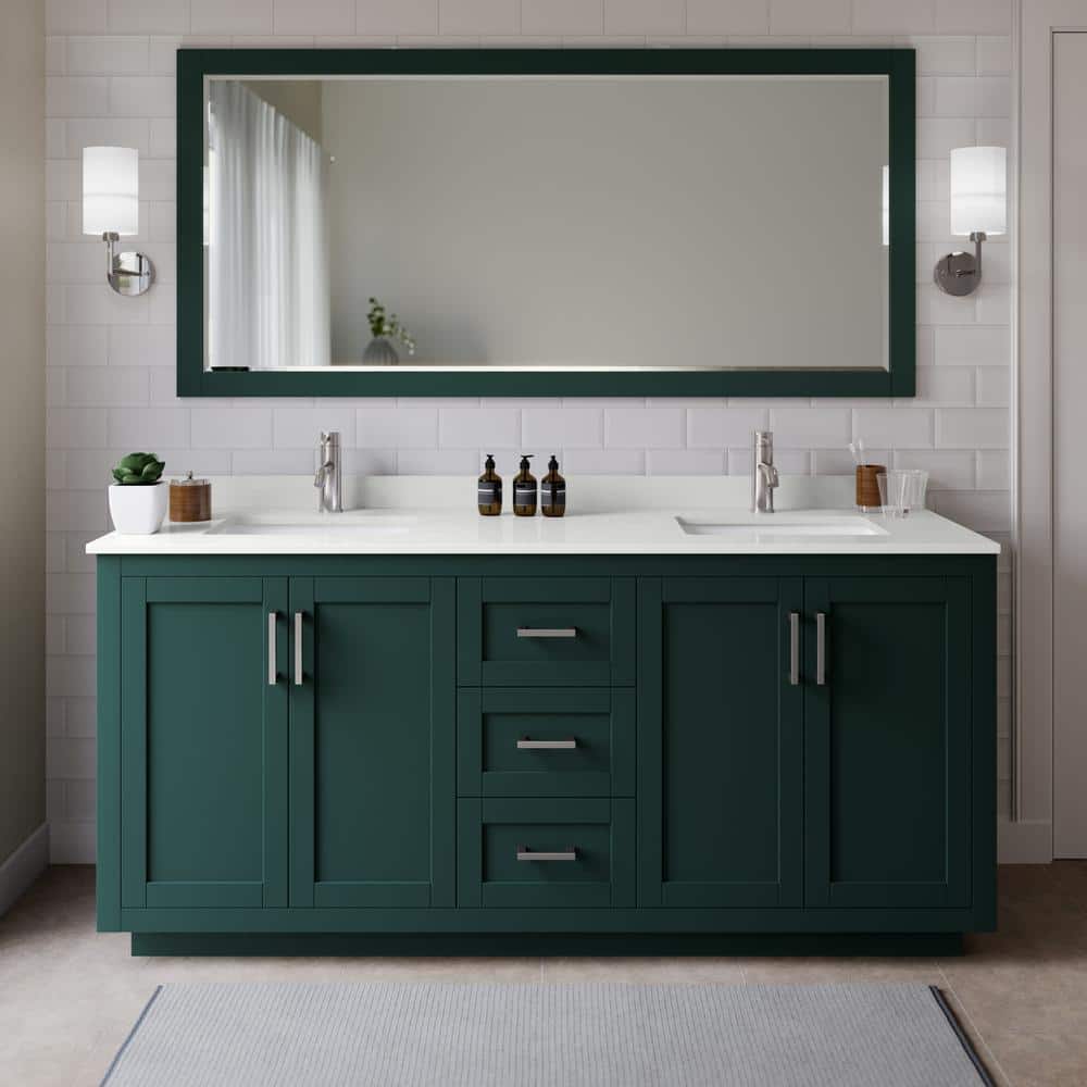 Miranda 72 in. W x 22 in. D x 33.75 in. H Double Bath Vanity in Green with White Quartz Top price history on PriceWatchPro