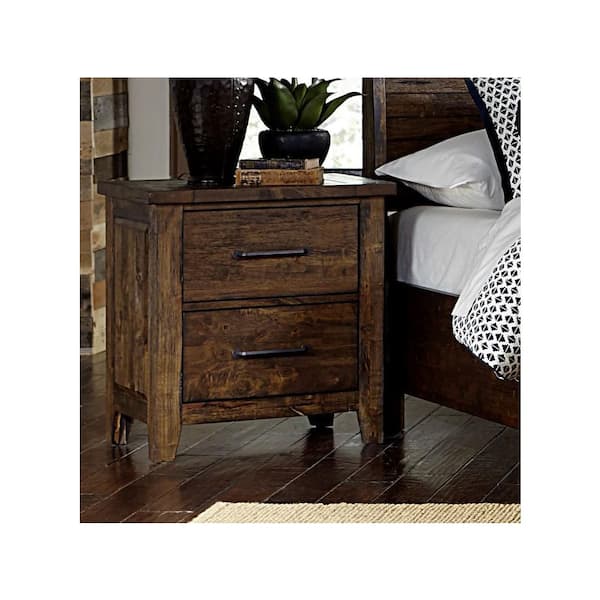 Aoibox 2-Drawer Brown Classic Nightstand Rustic Burnished Solid Rubberwood  Side Table (27.25 in. H x 26 in. W x 17.75 in. D) SNMX2035 - The Home Depot