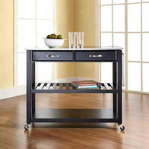 Black Kitchen Cart with Stainless Top