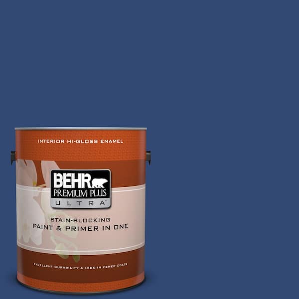 BEHR Premium Plus Ultra 1 gal. #S-H-580 Navy Blue Hi-Gloss Enamel Interior Paint and Primer in One