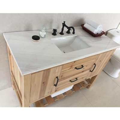 Venice 48 in. W x 22 in. D x 36 in. H Single Vanity in Natural with Marble Vanity Top in Jazz White with White Basin