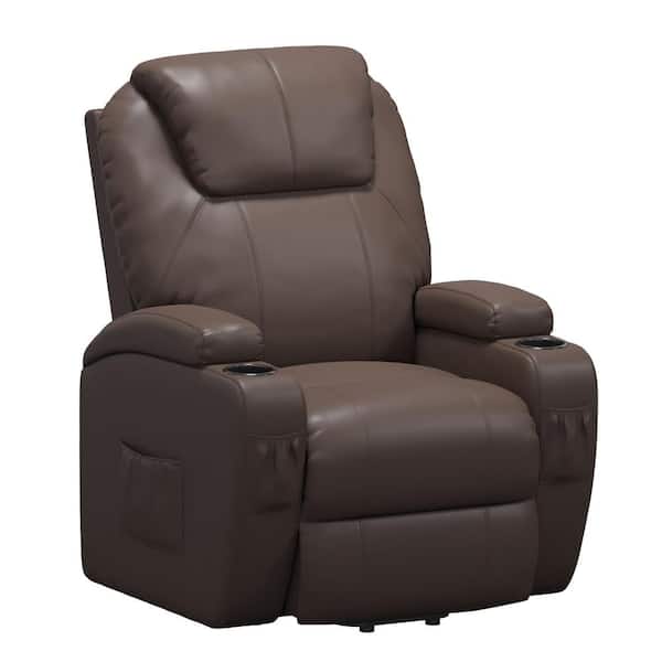 DHP Hinton Brown Faux Leather Home Theater Power Lift Recliner 8-Vibration Massage Point and Heat
