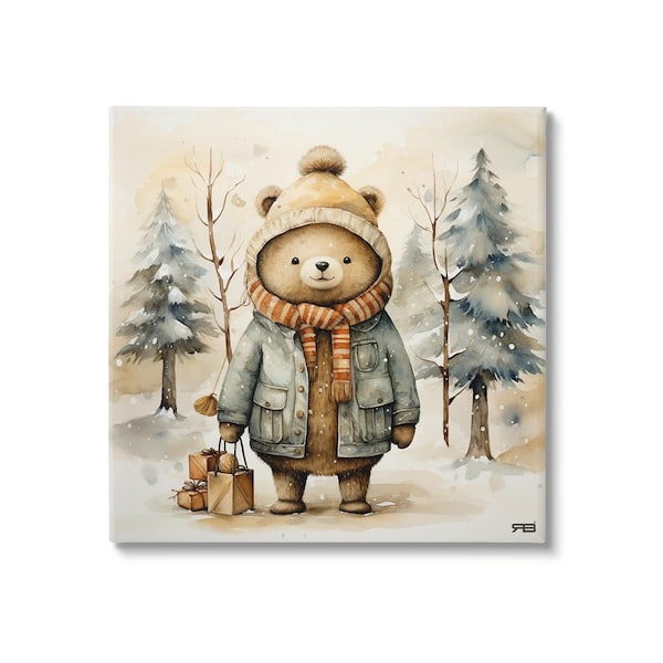 Stupell Industries Bear in Snowy Forest by RB 1-Piece Unframed Graphic Print Animal Poster Art Print 17 in. x 17 in.
