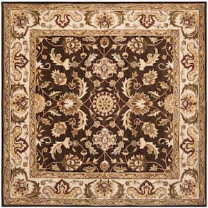 Royalty Chocolate/Beige 7 ft. x 7 ft. Floral Border Square Area Rug