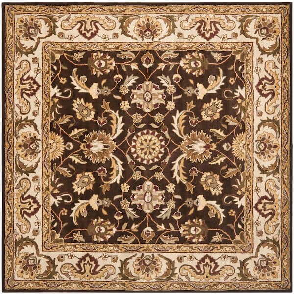 SAFAVIEH Royalty Chocolate/Beige 7 ft. x 7 ft. Floral Border Square Area Rug
