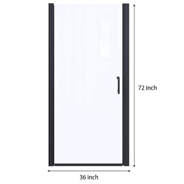 36 in. W x 72 in. H Pivot Frameless Shower Door in Matte Black with Clear Glass