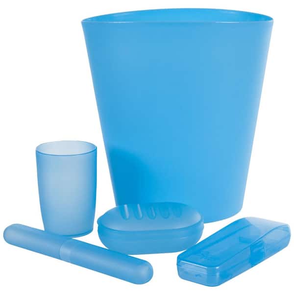 5-Piece Bath Accessory Set with Waste Basket in Blue
