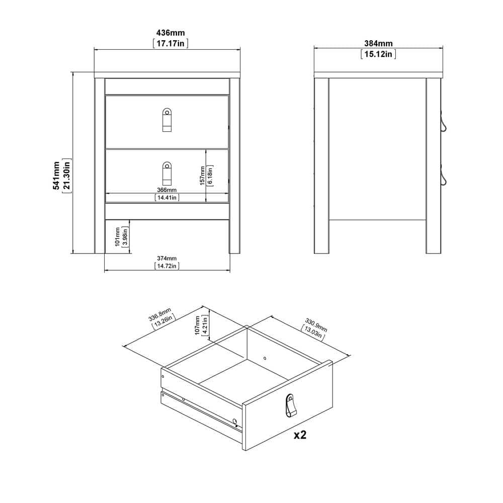 White 2-Drawer Modern Nightstand with Foil Finish