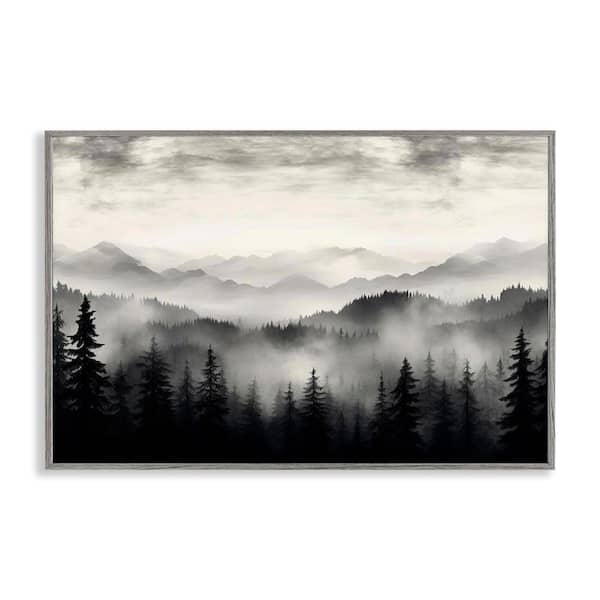 Stupell Industries Black and White Gradient Mountains by LSR Design Studio Gray Framed Nature Giclee Art Print 12 in. x 18 in.