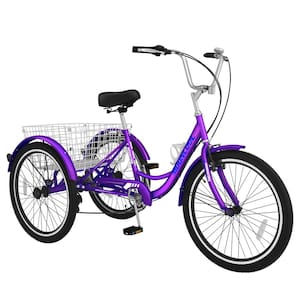 26 inch Tricycle Perfect for Beginner Riders, 3 Wheel 7 Speed Bikes Cruise Trike with Shopping Basket for Adult Tricycle