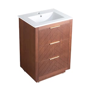 Daxton 24 in. W x 18.31 in. D x 35.43 in. H Freestanding Bath Vanity in Walnut with Glossy White Ceramic Top